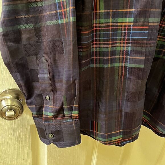 Robert Graham Rainbow Plaid Classic Fit Button Up Shirt Floral Contrast Cuffs XL - Picture 8 of 14